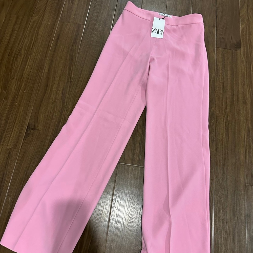 ZARA Pink High-Waist Wide-Leg Trousers